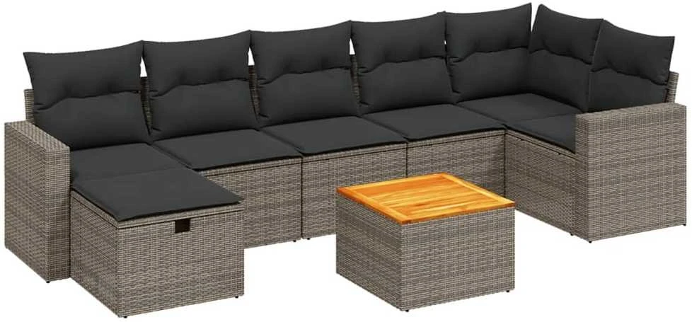 Sofa Sodo komplektas su pagalvėlėmis, 8 dalių, pilkas, poliratanas