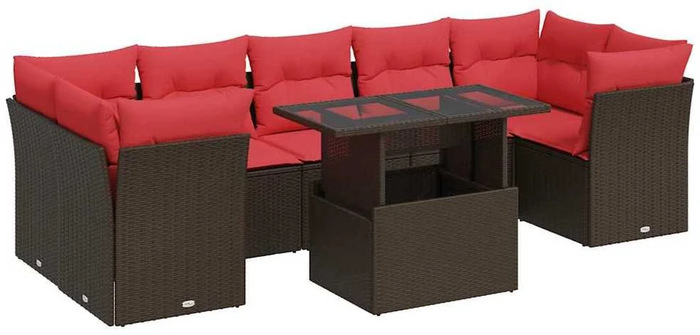 Sofa Sodo komplektas su pagalvėlėmis, 8 dalių, poliratanas/akacija