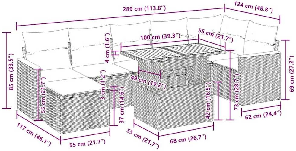 Lauko baldų komplektas Sodo komplektas su pagalvėlėmis, 8 dalių, poliratanas/akacija