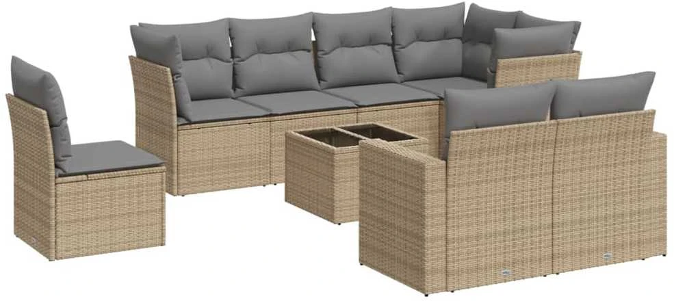 Sofa Sodo komplektas su pagalvėlėmis, 9 dalių, smėlio, poliratanas