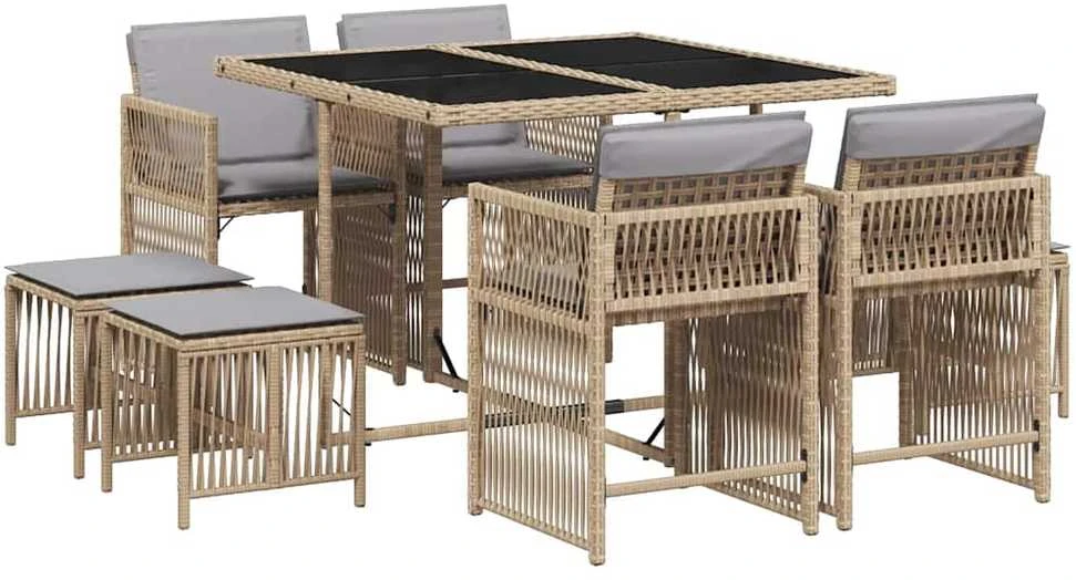 Sofa Sodo komplektas su pagalvėlėmis, 9 dalių, smėlio, poliratanas