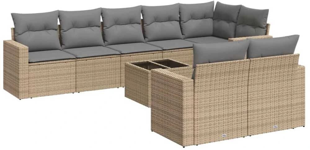 Sofa Sodo komplektas su pagalvėlėmis, 9 dalių, smėlio, poliratanas