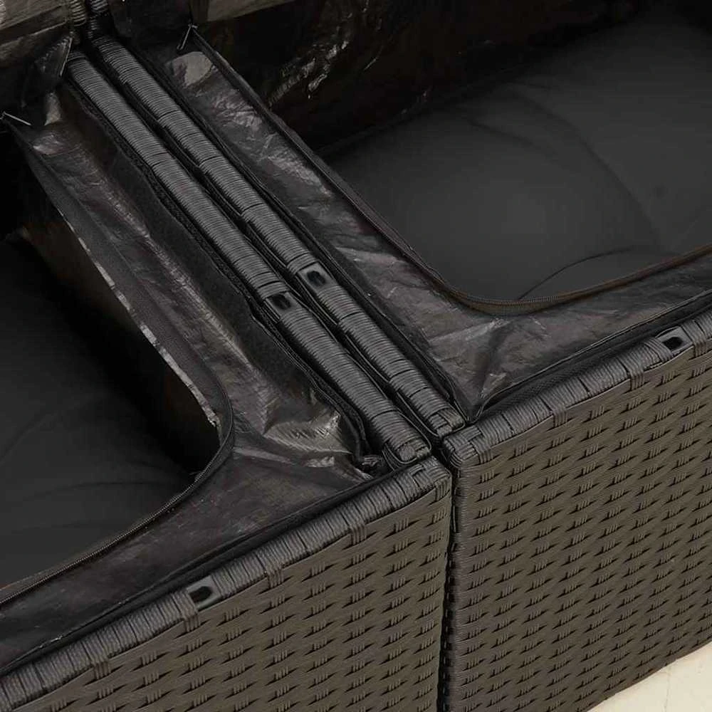 Sofa Sodo komplektas su pagalvėlėmis, 9 dalių, juodas, poliratanas