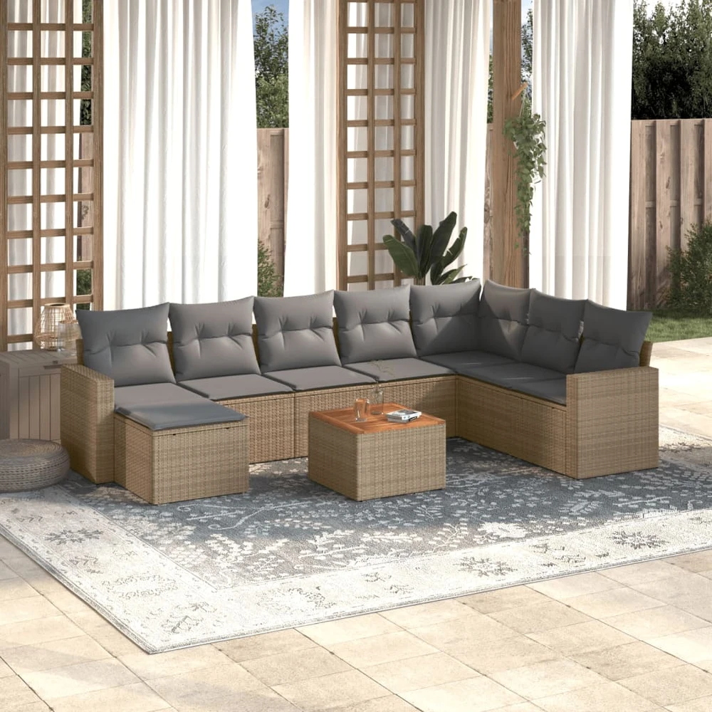 Sofa Sodo komplektas su pagalvėlėmis, 9 dalių, smėlio, poliratanas