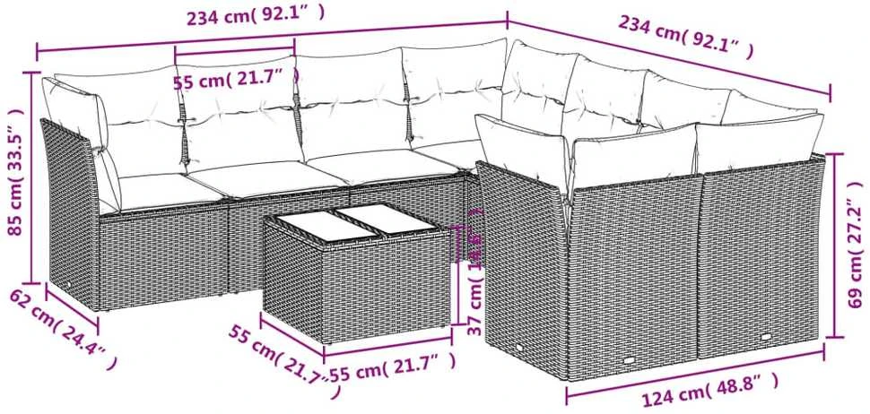 Lauko baldų komplektas Sodo komplektas su pagalvėlėmis, 9 dalių, smėlio, poliratanas
