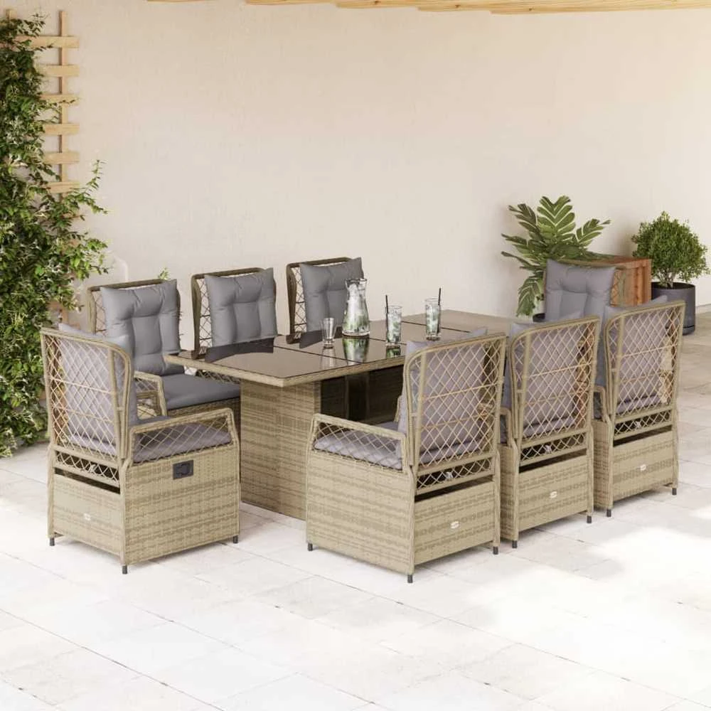 Lauko baldų komplektas Sodo komplektas su pagalvėlėmis, 9 dalių, smėlio, poliratanas