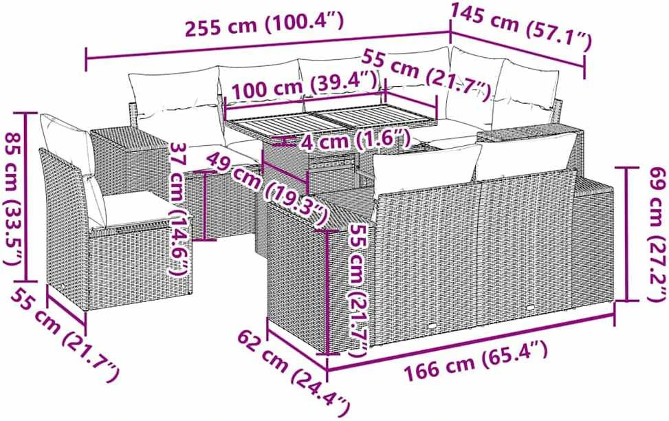 Lauko baldų komplektas Sodo komplektas su pagalvėlėmis, 9 dalių, smėlio, poliratanas