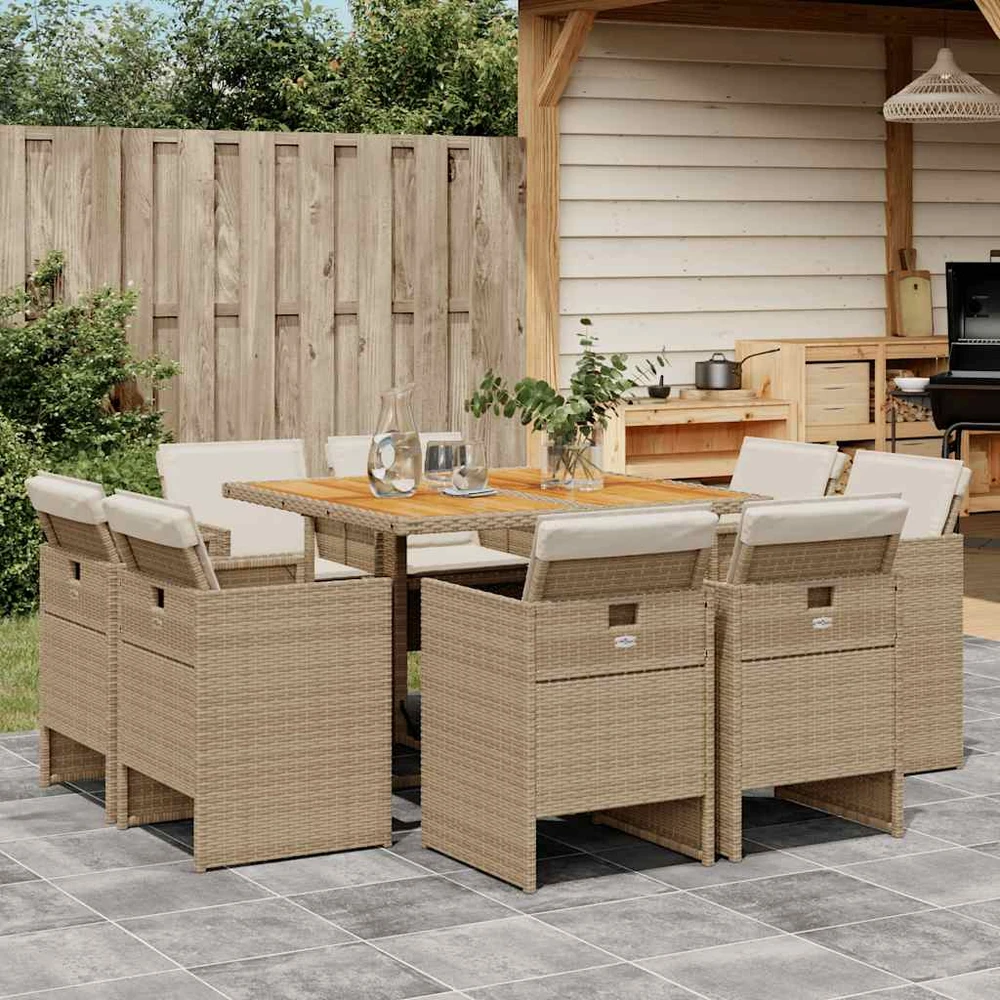 Lauko baldų komplektas Sodo komplektas su pagalvėlėmis, 9 dalių, smėlio, poliratanas
