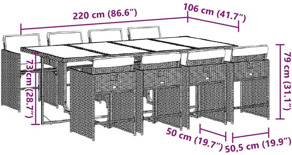 Lauko baldų komplektas Sodo komplektas su pagalvėlėmis, 9 dalių, pilkas, poliratanas