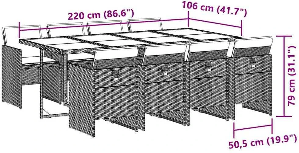 Lauko baldų komplektas Sodo komplektas su pagalvėlėmis, 9 dalių, juodas, poliratanas