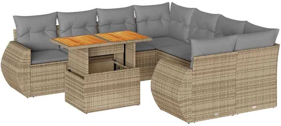 Sofa Sodo komplektas su pagalvėlėmis, 9 dalių, smėlio, poliratanas