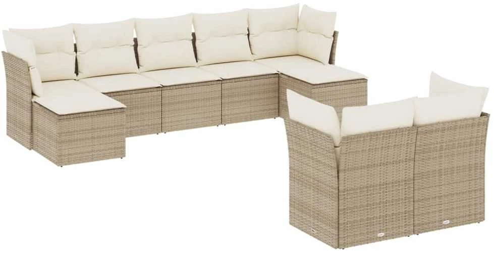 Sofa Sodo komplektas su pagalvėlėmis, 9 dalių, smėlio, poliratanas