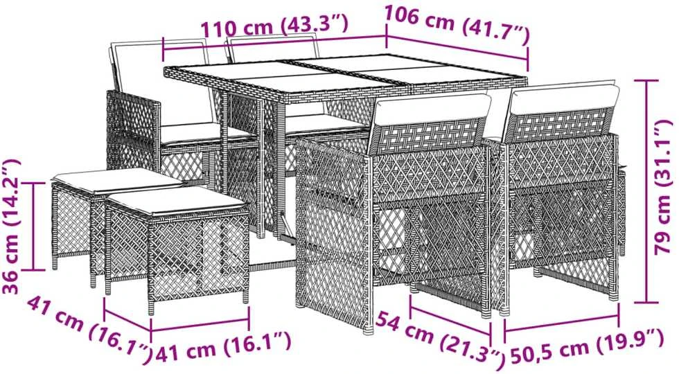 Sofa Sodo komplektas su pagalvėlėmis, 9 dalių, smėlio, poliratanas