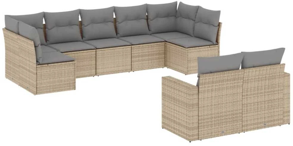 Sofa Sodo komplektas su pagalvėlėmis, 9 dalių, smėlio, poliratanas
