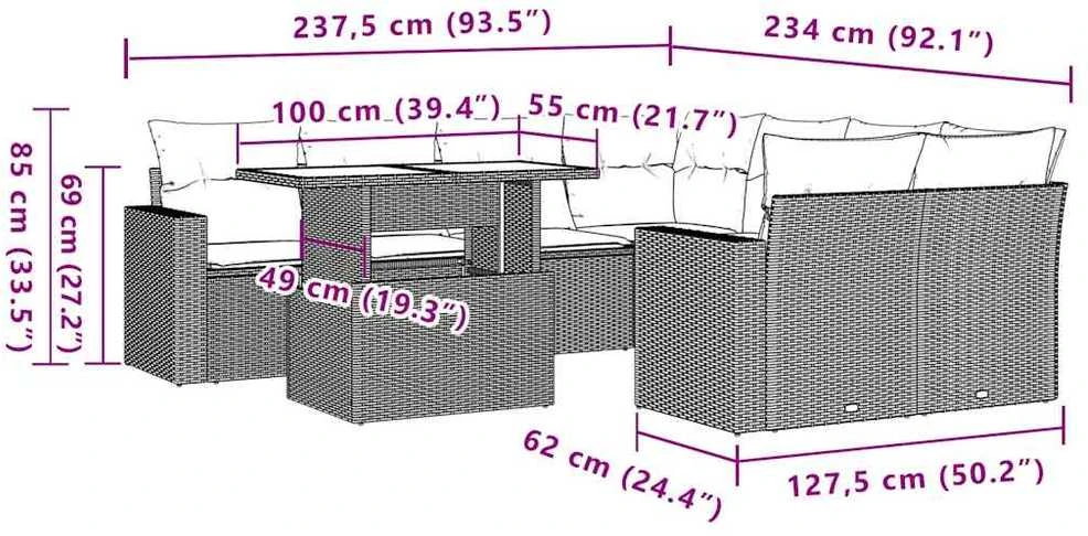 Sofa Sodo komplektas su pagalvėlėmis, 9 dalių, smėlio, poliratanas