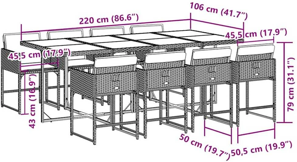 Sofa Sodo komplektas su pagalvėlėmis, 9 dalių, pilkas, poliratanas