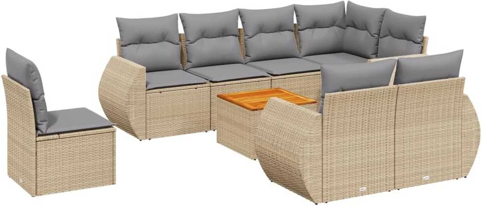 Sofa Sodo komplektas su pagalvėlėmis, 9 dalių, smėlio, poliratanas