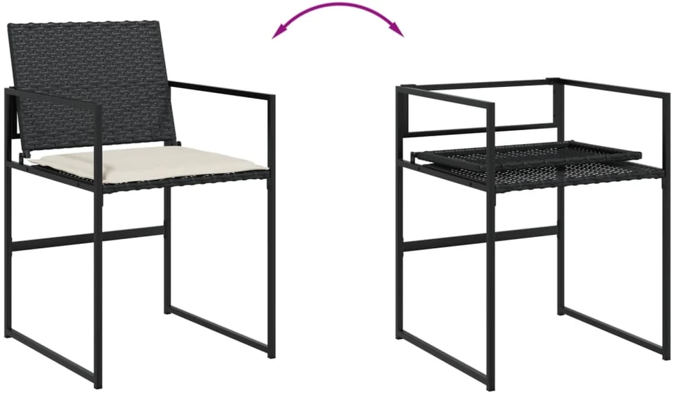 Lauko baldų komplektas Sodo komplektas su pagalvėlėmis, 9 dalių, juodas, poliratanas