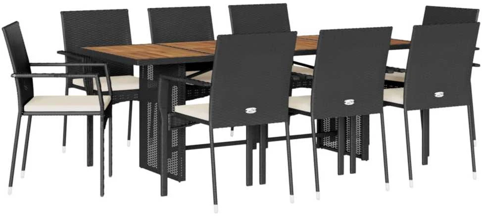 Sofa Sodo komplektas su pagalvėlėmis, 9 dalių, juodas, poliratanas