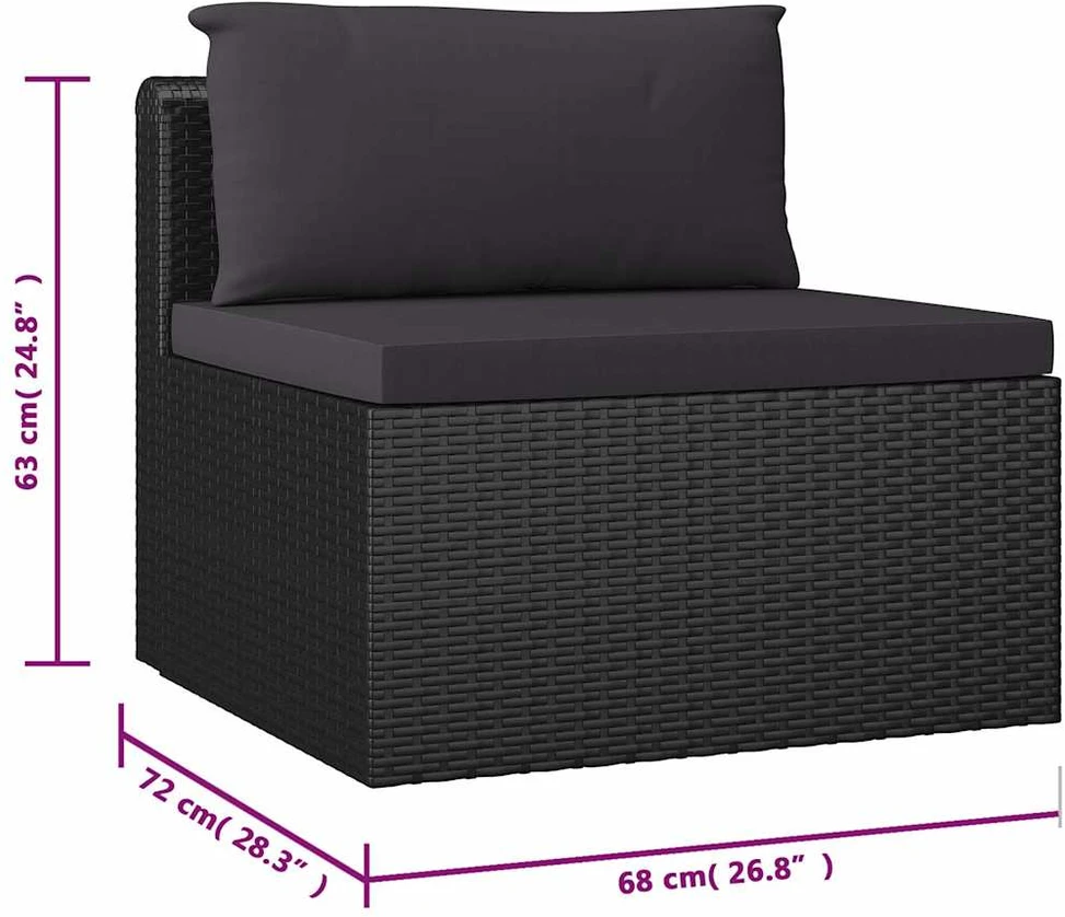 Lauko baldų komplektas Sodo komplektas su pagalvėlėmis, 9 dalių, juodas, poliratanas