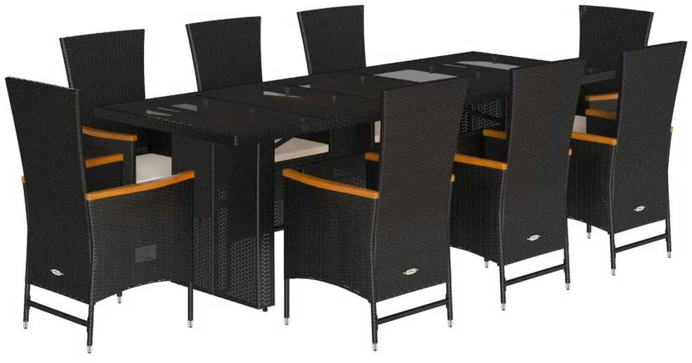 Lauko baldų komplektas Sodo komplektas su pagalvėlėmis, 9 dalių, juodas, poliratanas