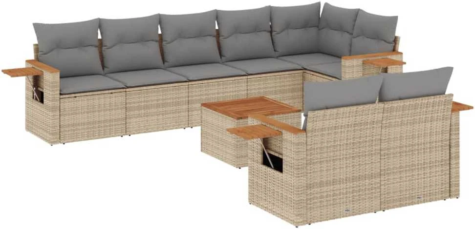Sofa Sodo komplektas su pagalvėlėmis, 9 dalių, smėlio, poliratanas