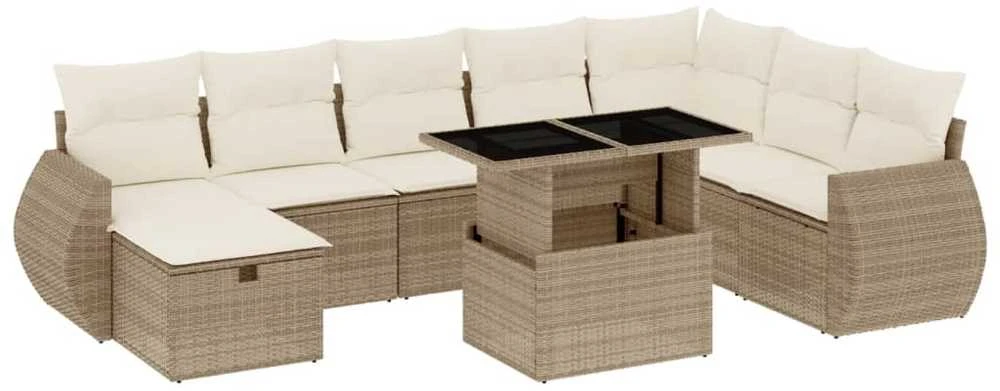 Sofa Sodo komplektas su pagalvėlėmis, 9 dalių, smėlio, poliratanas