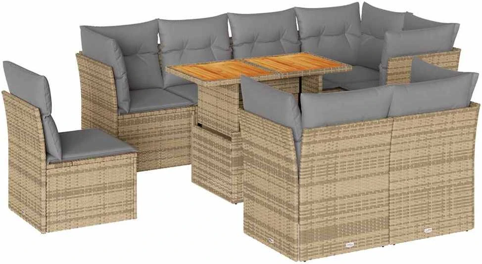 Sofa Sodo komplektas su pagalvėlėmis, 9 dalių, smėlio, poliratanas