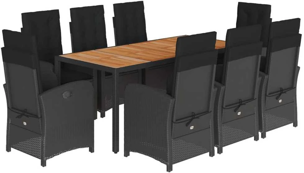 Sofa Sodo komplektas su pagalvėlėmis, 9 dalių, juodas, poliratanas