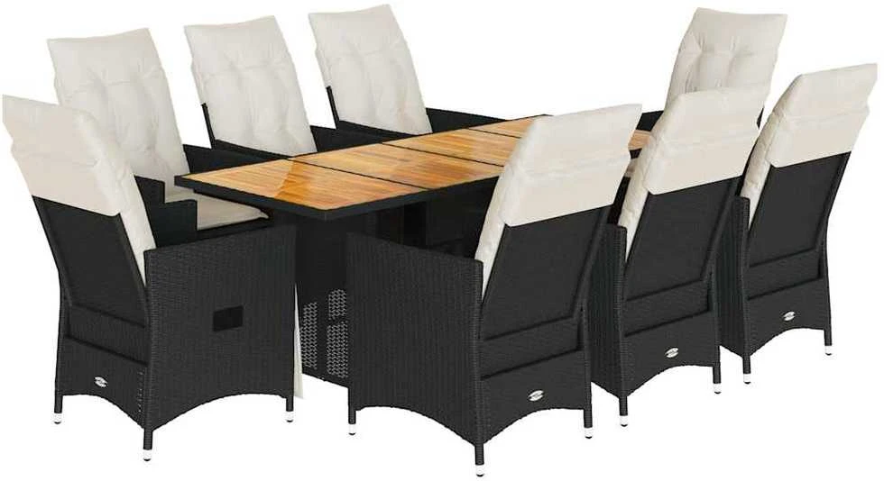 Sofa Sodo komplektas su pagalvėlėmis, 9 dalių, juodas, poliratanas
