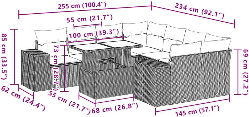 Lauko baldų komplektas Sodo komplektas su pagalvėlėmis, 9 dalių, juodas, poliratanas
