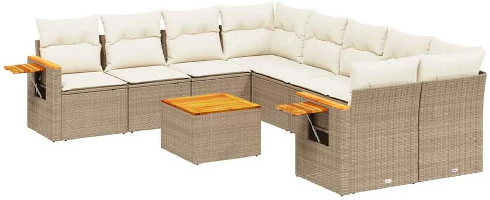 Sofa Sodo komplektas su pagalvėlėmis, 9 dalių, smėlio, poliratanas