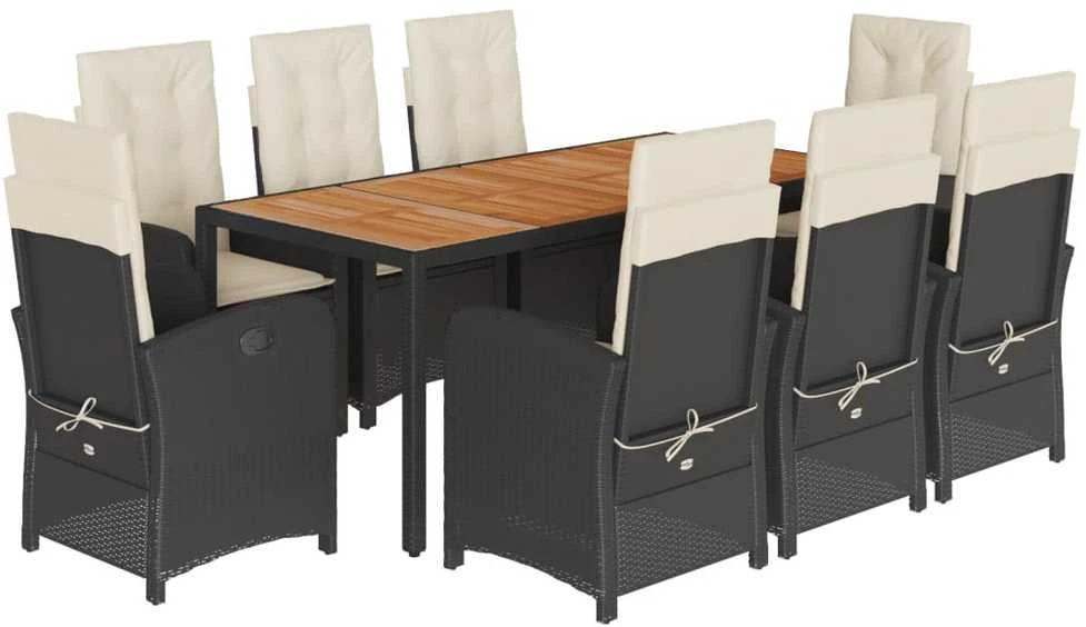 Sofa Sodo komplektas su pagalvėlėmis, 9 dalių, juodas, poliratanas