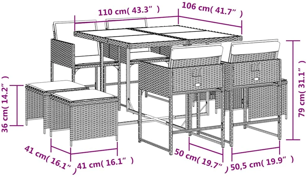 Lauko baldų komplektas Sodo komplektas su pagalvėlėmis, 9 dalių, smėlio, poliratanas