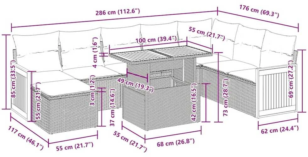 Lauko baldų komplektas Sodo komplektas su pagalvėlėmis, 7 dalių, poliratanas/akacija