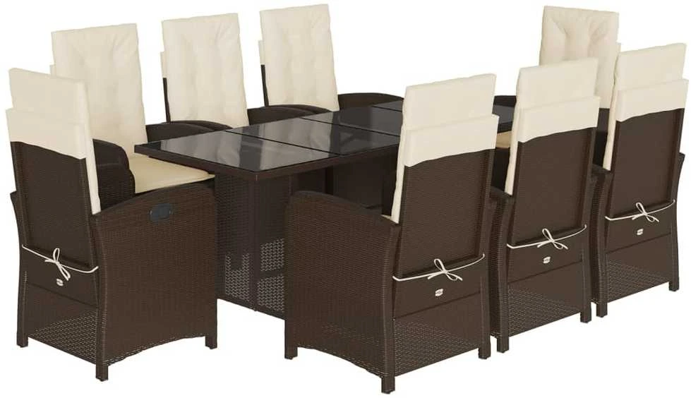 Lauko baldų komplektas Sodo komplektas su pagalvėlėmis, 9 dalių, rudas, poliratanas