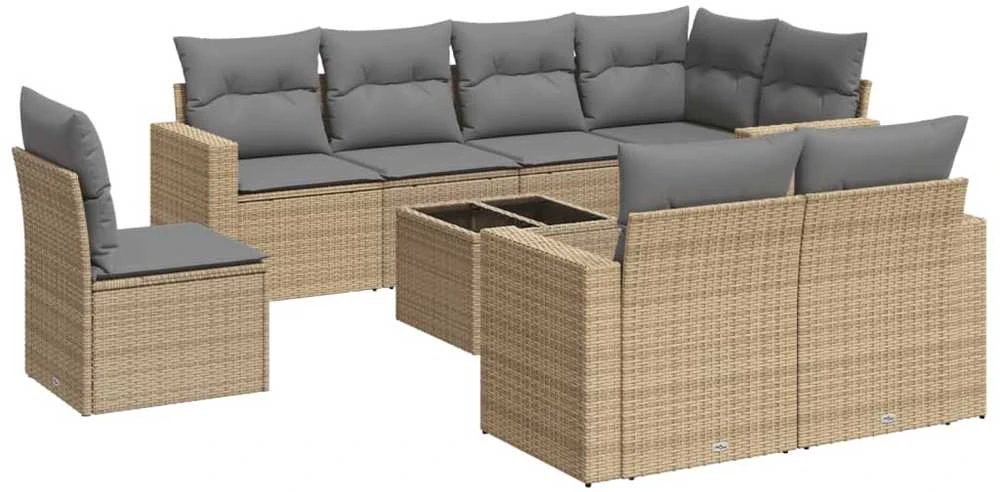 Sofa Sodo komplektas su pagalvėlėmis, 9 dalių, smėlio, poliratanas