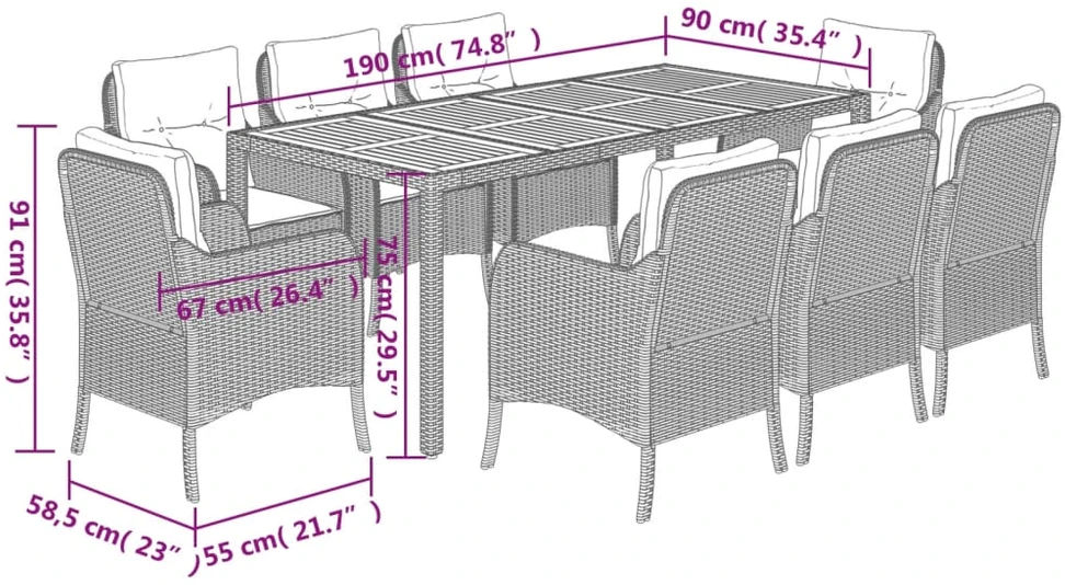 Sofa Sodo komplektas su pagalvėlėmis, 9 dalių, juodas, poliratanas