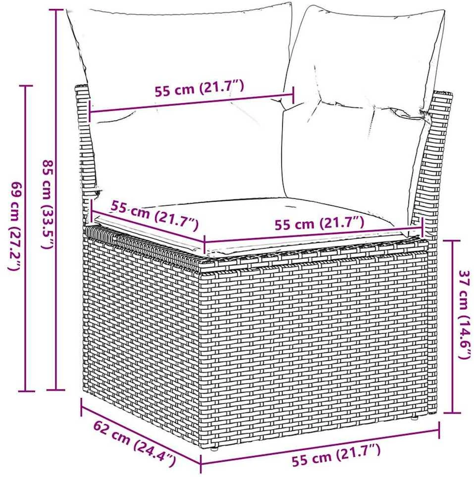 Sofa Sodo komplektas su pagalvėlėmis, 9 dalių, poliratanas/akacija