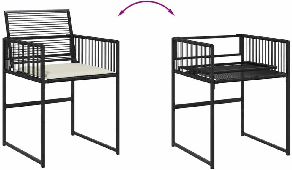 Lauko baldų komplektas Sodo komplektas su pagalvėlėmis, 9 dalių, juodas, poliratanas