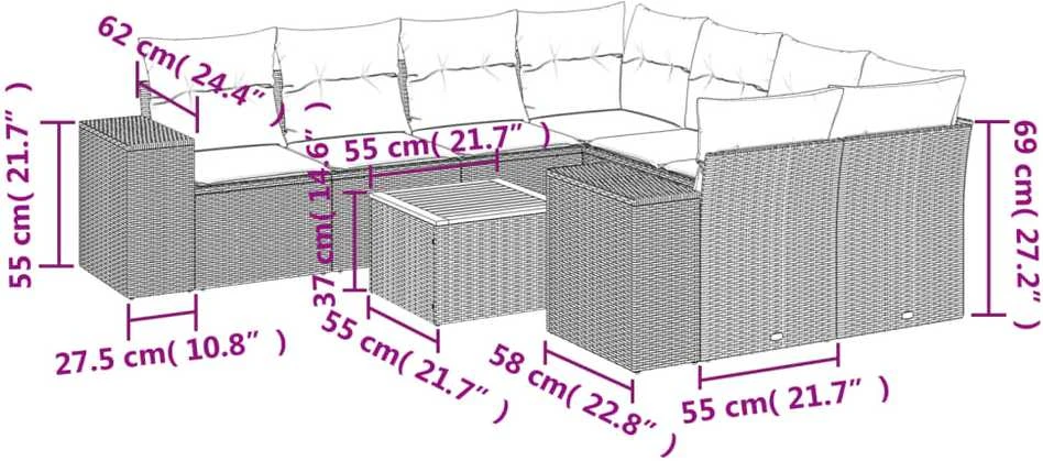 Sofa Sodo komplektas su pagalvėlėmis, 9 dalių, juodas, poliratanas