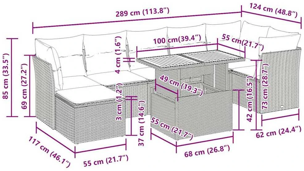 Lauko baldų komplektas Sodo komplektas su pagalvėlėmis, 9 dalių, juodas, poliratanas