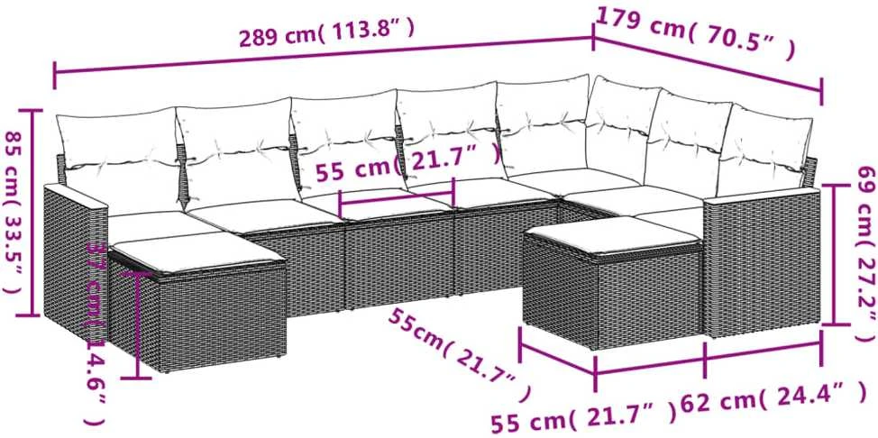 Lauko baldų komplektas Sodo komplektas su pagalvėlėmis, 9 dalių, juodas, poliratanas
