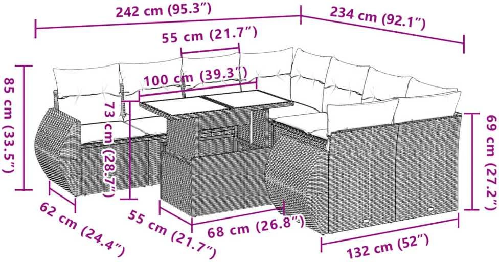 Lauko baldų komplektas Sodo komplektas su pagalvėlėmis, 9 dalių, smėlio, poliratanas