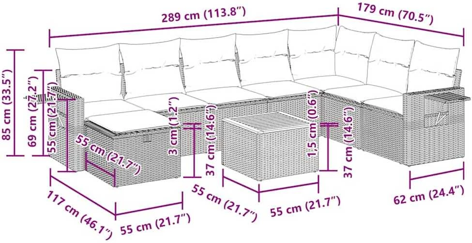 Lauko baldų komplektas Sodo komplektas su pagalvėlėmis, 9 dalių, juodas, poliratanas