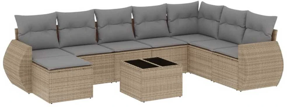 Sofa Sodo komplektas su pagalvėlėmis, 9 dalių, smėlio, poliratanas
