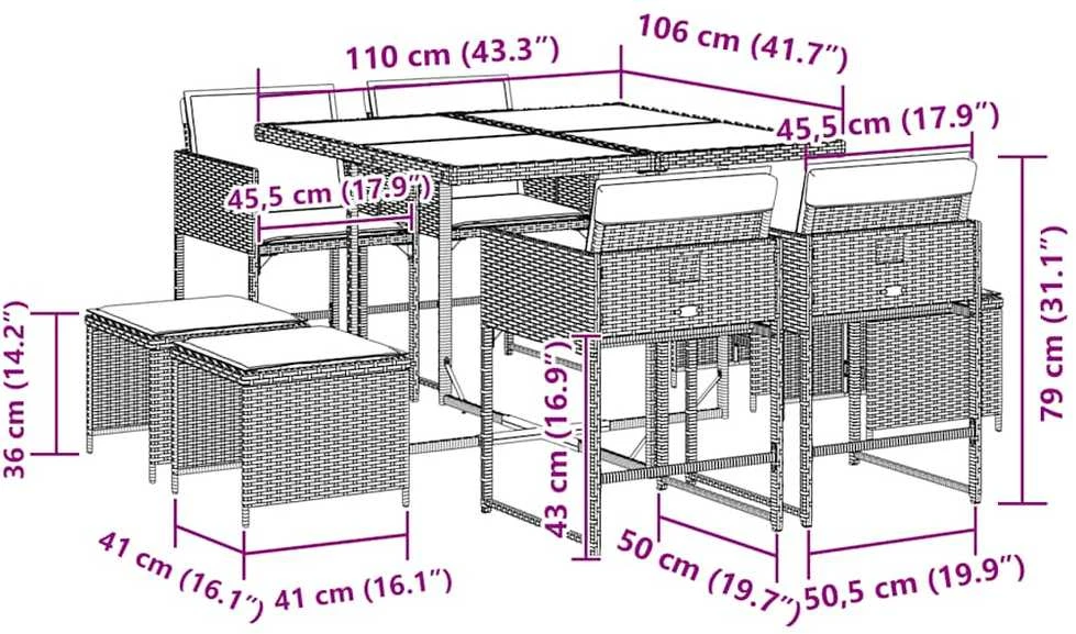 Lauko baldų komplektas Sodo komplektas su pagalvėlėmis, 9 dalių, juodas, poliratanas
