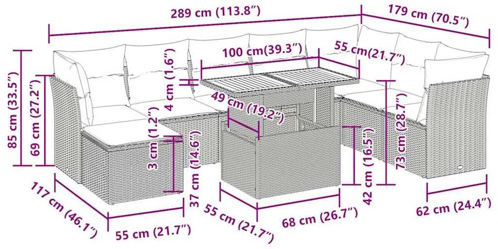 Lauko baldų komplektas Sodo komplektas su pagalvėlėmis, 9 dalių, smėlio, poliratanas