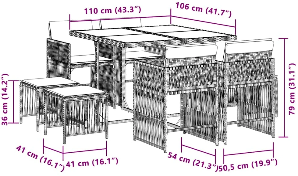 Sofa Sodo komplektas su pagalvėlėmis, 9 dalių, smėlio, poliratanas