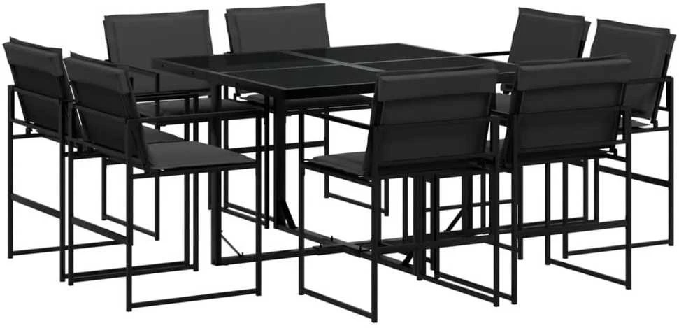 Lauko baldų komplektas Sodo komplektas su pagalvėlėmis, 9 dalių, juodas, tekstilenas